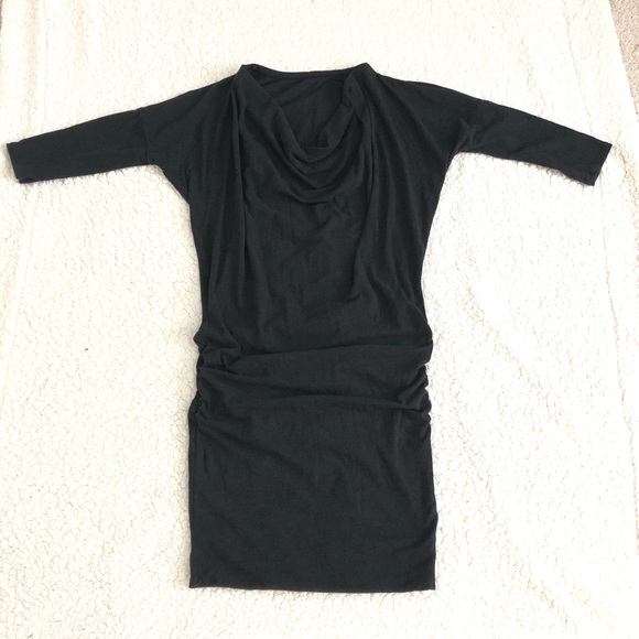 Batwing 3/4 sleeves , asymmetrical neckline, dress dark gray with side ruched - Picture 7 of 9